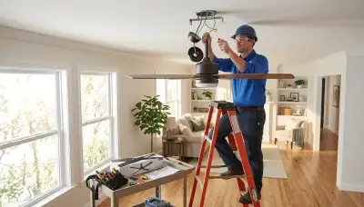 Ceiling fan installation service by an electrician in Bloomington, Indiana homes