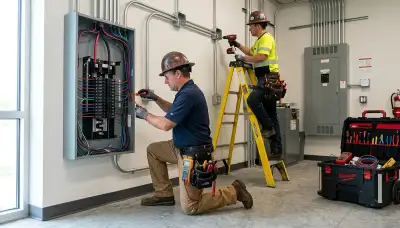 Bloomington, IN electrician inspecting a home electrical panel and wiring