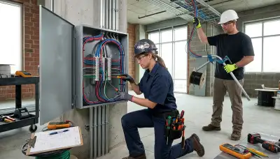 Electrician inspecting residential electrical wiring in Bloomington, IN homes