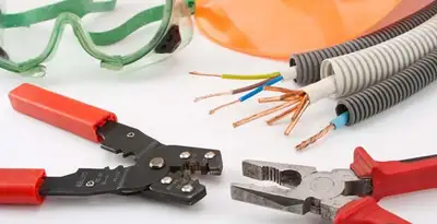 Electrical wiring repair with professional tools and safety equipment in Solsberry, IN