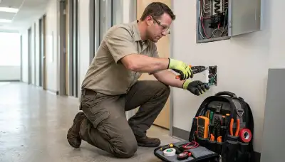 Electrician installing a GFCI circuit in a Bloomington, IN home