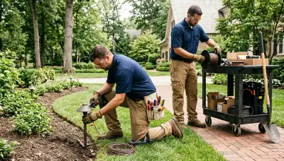 Landscape lighting installation for a Bloomington, Indiana home by professional electricians