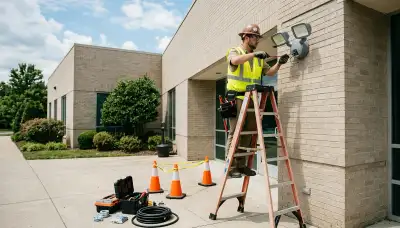 Security light installation by an electrician in Bloomington, IN