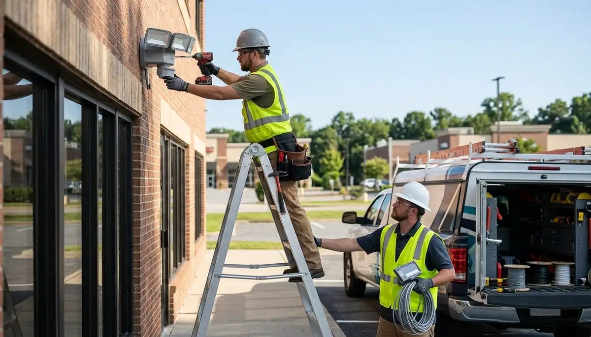 Security light installation by an electrician in Bloomington, IN